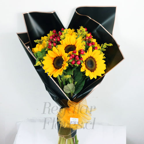 Ramo girasoles en negro | Regalar Flores, Envio de flores, desayunos y regalos a domicilio