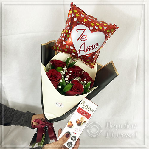 Ramo 6 rosas rojas+ globo + chocolate | Regalar Flores, Envio de flores, desayunos y regalos a domicilio