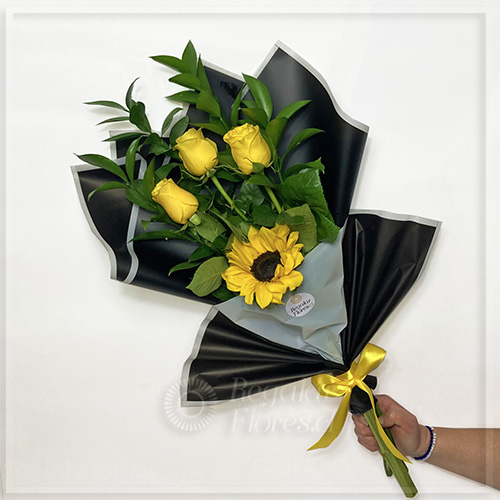 Ramo 3 rosas amarillas y girasol | Regalar Flores, Envio de flores, desayunos y regalos a domicilio