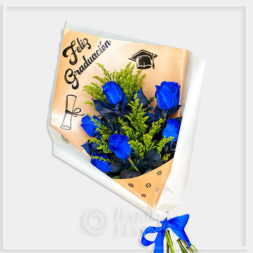 Ramo graduacion 6 rosas azules