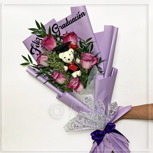 Ramo graduación 6 rosas Deep purple | Regalar Flores, Envio de flores, desayunos y regalos a domicilio