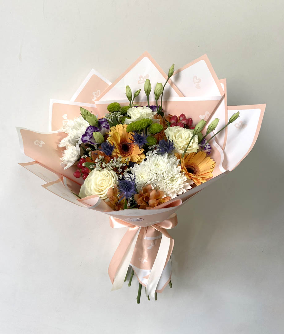 Ramo damasco gerberas, lisianthus y rosas_5