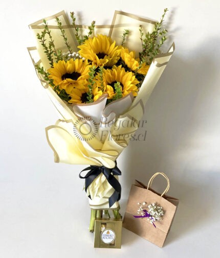Ramo 5 girasoles + Ferrero 50gr