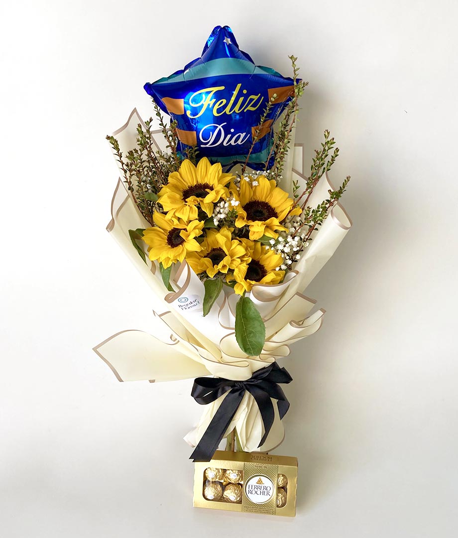 Ramo 5 girasoles + globo + Ferrero 100g_1